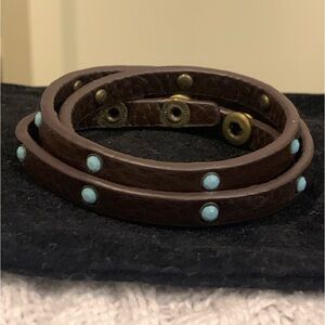 Chloe + Isabel Brown/Turquoise Leather Wrap Bracelet